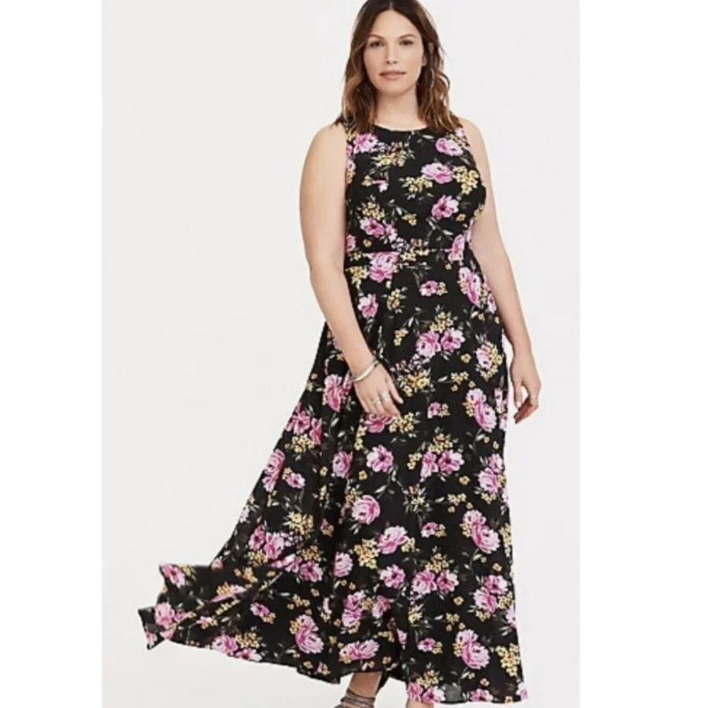 Torrid Black Floral Georgette Maxi Dress 22 - Picture 2 of 12